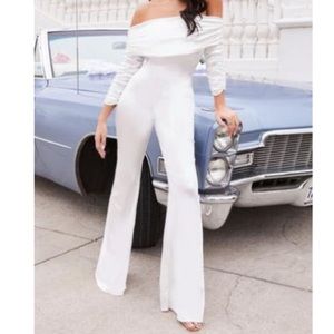 Club London IVORY SATIN RUCHED JUMPSUIT